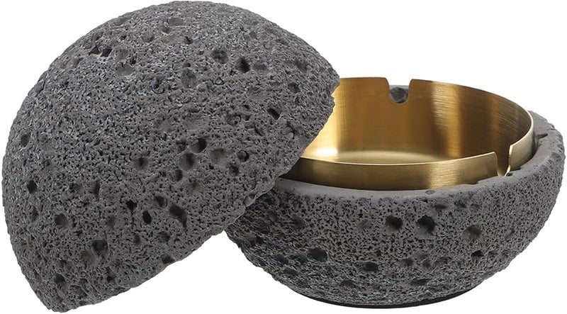 Large Deep Gray Metal Ashtray With Lid Indoor Outdoor Office Balcony Decor - Image 1